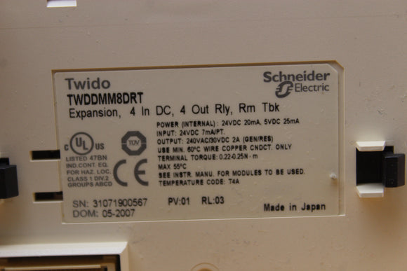 NEW | SCHNEIDER ELECTRIC | TWDDMM8DRT | 4 IN DC , 4 OUT RELAY , RM TBK