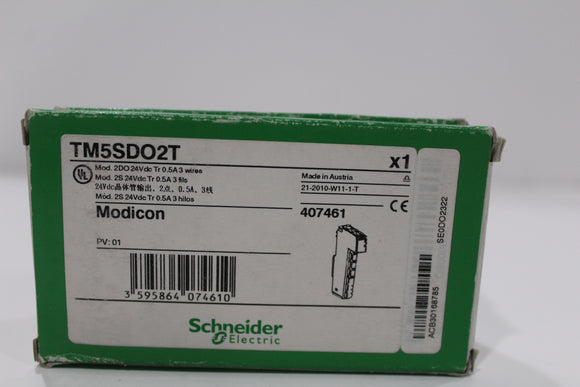 New | Schneider Electric | TM5SDO2T | Mod 2DO24VDC Tr 0.5A 3wires