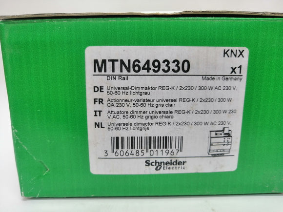 New | Schneider Electric | MTN649330 | Universal dimming actuator REG-K/2X230/300 W light grey