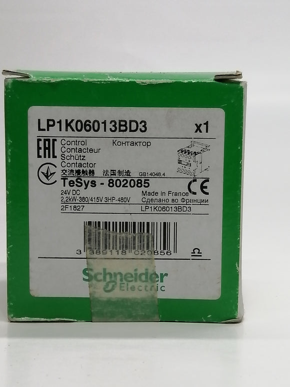 New | Schneider Electric | LP1K06013BD3 | Control contactor 2.2 KW 380/415 V 3HP 480V   COIL 24 VDC