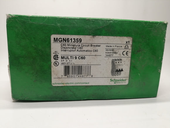 New | Schneider Electric | MGN61359 | C60 MINIATURE CIRCUIT BREAKER 3P D 4A 480Y/277VAC