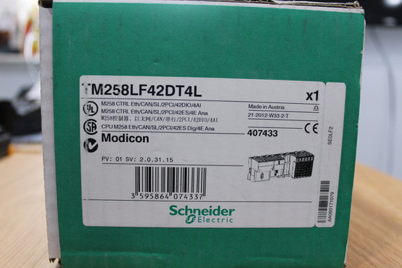New | Schneider Electric | TM258LF42DT4L | Logic controller, Modicon M258, compact base 42 + 4 I/O, 24 V DC, CANopen